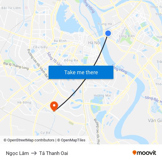 Ngọc Lâm to Tả Thanh Oai map