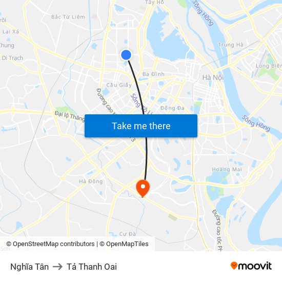 Nghĩa Tân to Tả Thanh Oai map