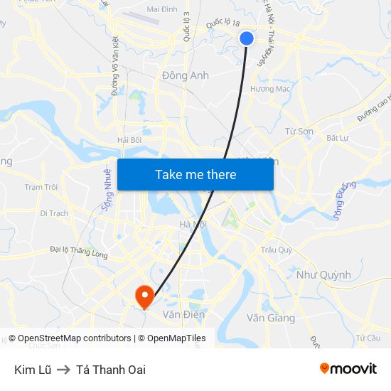 Kim Lũ to Tả Thanh Oai map