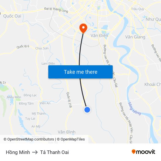 Hồng Minh to Tả Thanh Oai map