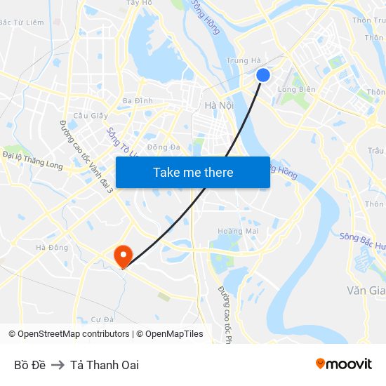 Bồ Đề to Tả Thanh Oai map
