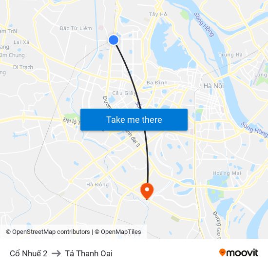 Cổ Nhuế 2 to Tả Thanh Oai map