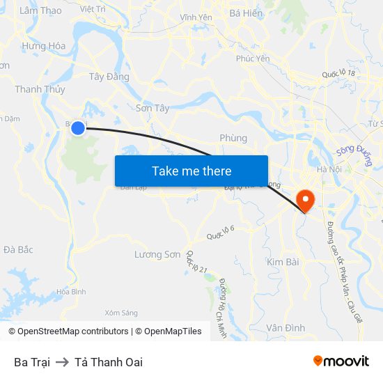 Ba Trại to Tả Thanh Oai map