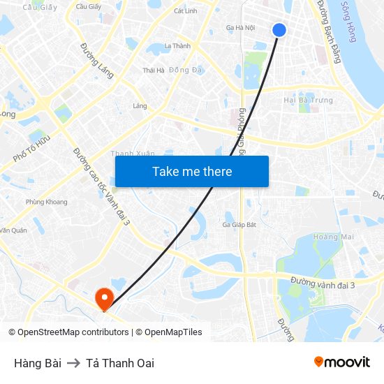 Hàng Bài to Tả Thanh Oai map