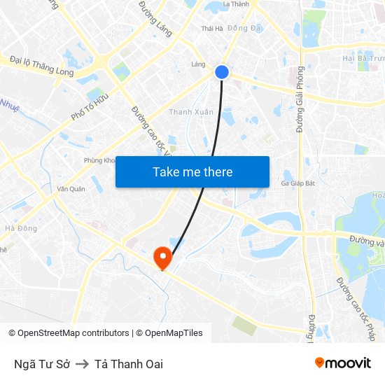 Ngã Tư Sở to Tả Thanh Oai map