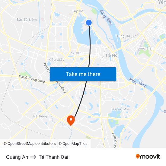 Quảng An to Tả Thanh Oai map