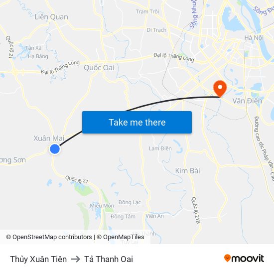 Thủy Xuân Tiên to Tả Thanh Oai map