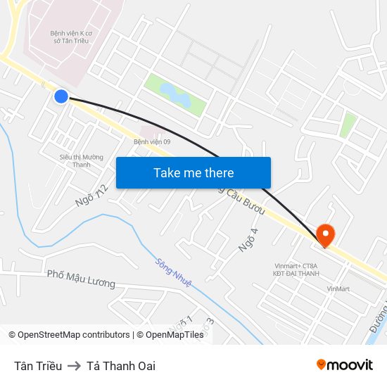 Tân Triều to Tả Thanh Oai map