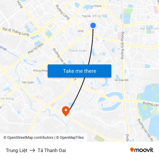 Trung Liệt to Tả Thanh Oai map