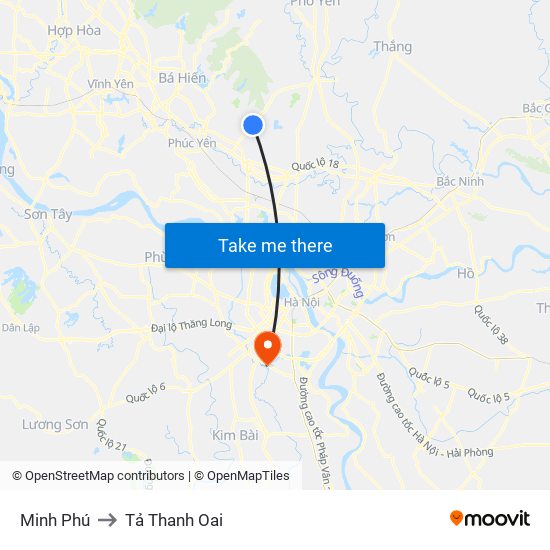 Minh Phú to Tả Thanh Oai map