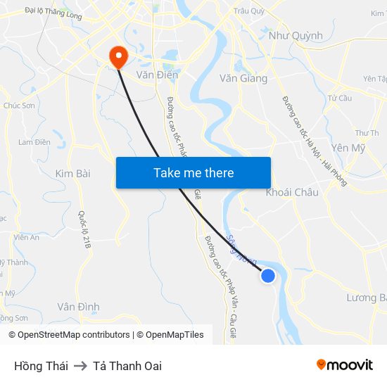 Hồng Thái to Tả Thanh Oai map