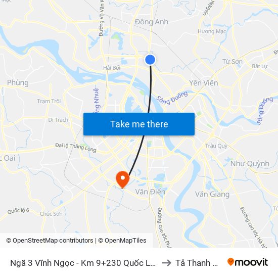 Ngã 3 Vĩnh Ngọc - Km 9+230 Quốc Lộ 3 to Tả Thanh Oai map