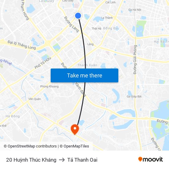 20 Huỳnh Thúc Kháng to Tả Thanh Oai map