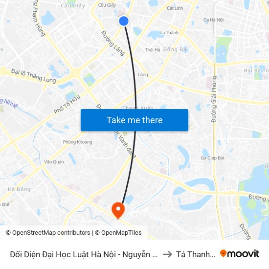 Đối Diện Đại Học Luật Hà Nội - Nguyễn Chí Thanh to Tả Thanh Oai map