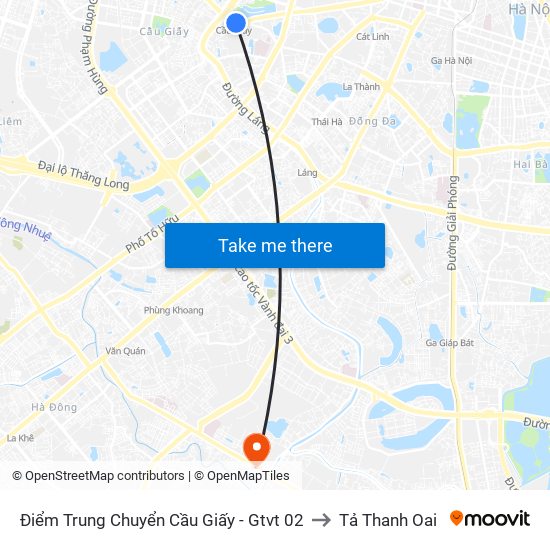 Điểm Trung Chuyển Cầu Giấy - Gtvt 02 to Tả Thanh Oai map