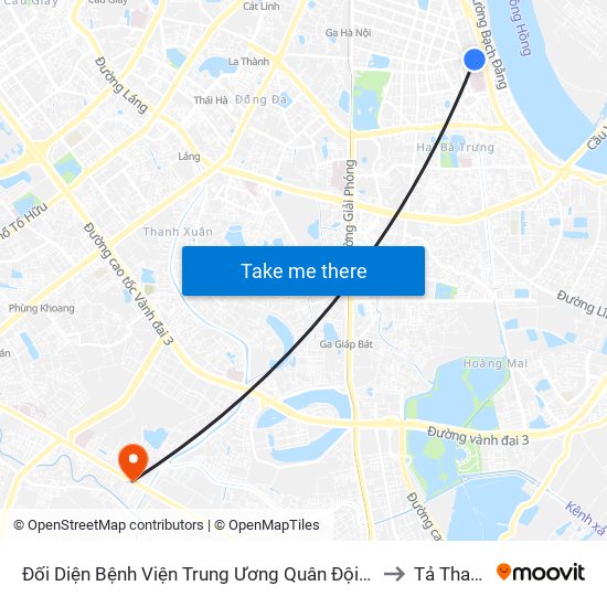 Đối Diện Bệnh Viện Trung Ương Quân Đội 108 - Trần Hưng Đạo to Tả Thanh Oai map