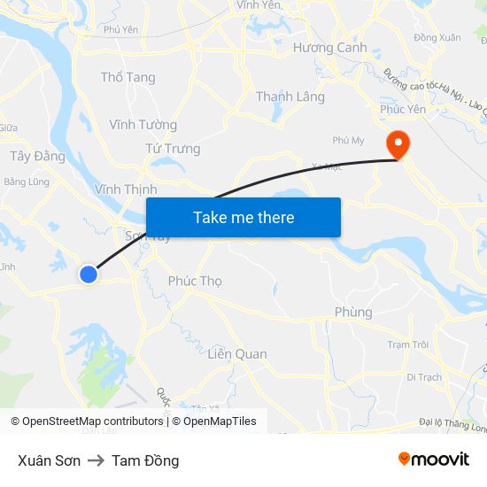 Xuân Sơn to Tam Đồng map