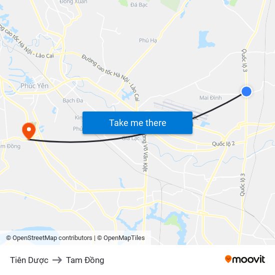 Tiên Dược to Tam Đồng map