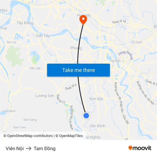 Viên Nội to Tam Đồng map