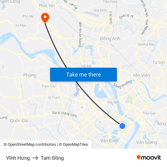 Vĩnh Hưng to Tam Đồng map