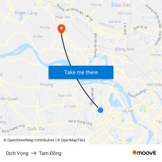 Dịch Vọng to Tam Đồng map