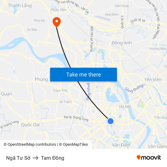 Ngã Tư Sở to Tam Đồng map