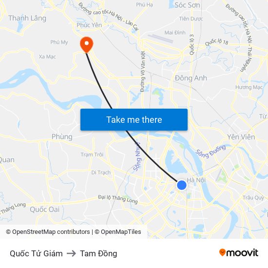 Quốc Tử Giám to Tam Đồng map