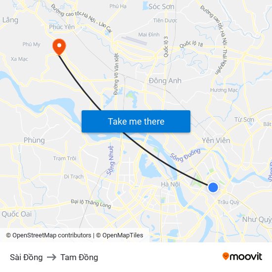 Sài Đồng to Tam Đồng map