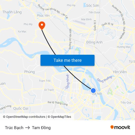 Trúc Bạch to Tam Đồng map
