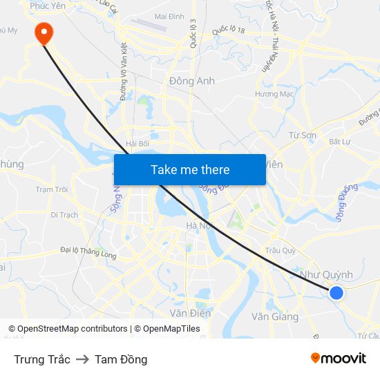 Trưng Trắc to Tam Đồng map