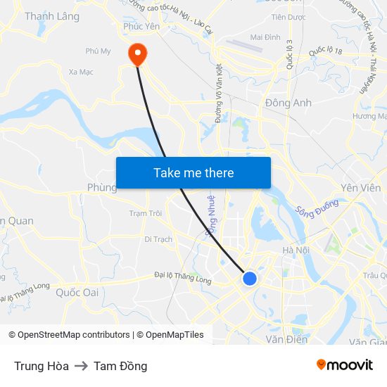 Trung Hòa to Tam Đồng map