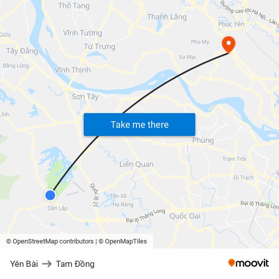 Yên Bài to Tam Đồng map