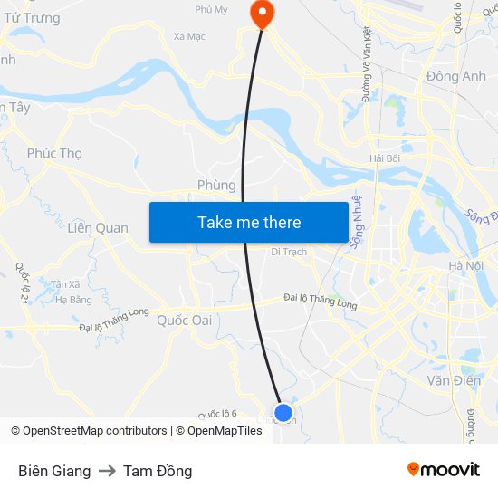 Biên Giang to Tam Đồng map