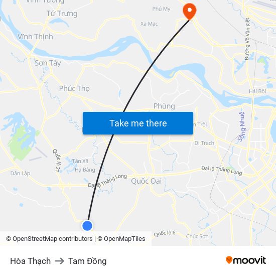 Hòa Thạch to Tam Đồng map