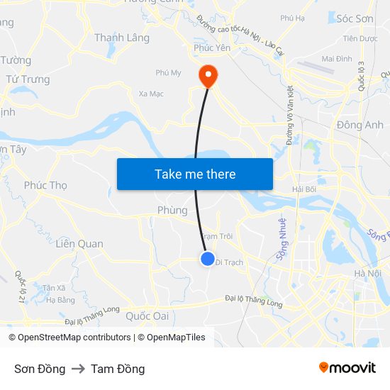 Sơn Đồng to Tam Đồng map