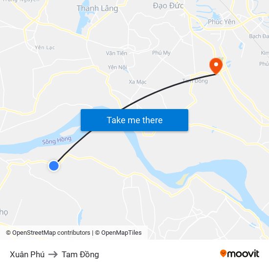 Xuân Phú to Tam Đồng map