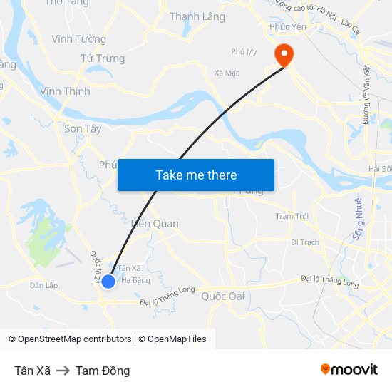 Tân Xã to Tam Đồng map