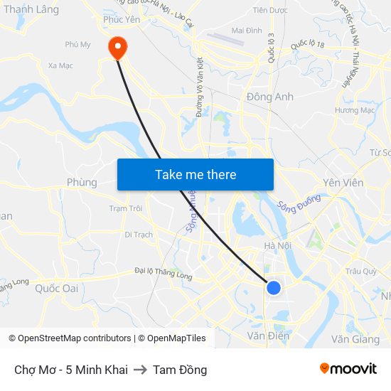 Chợ Mơ - 5 Minh Khai to Tam Đồng map