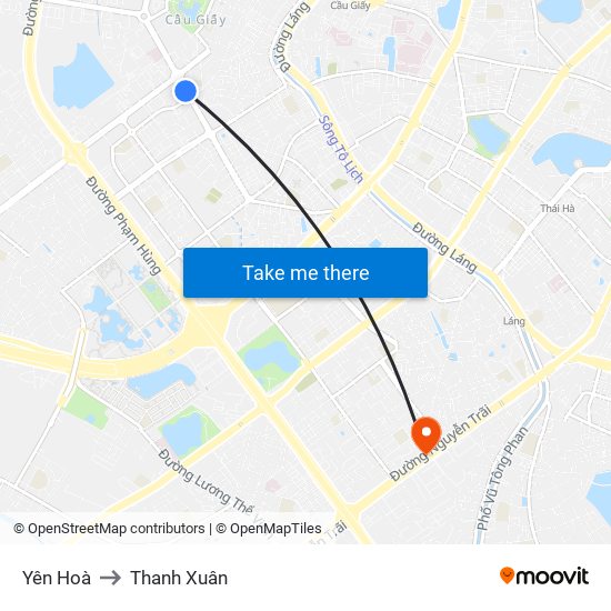 Yên Hoà to Thanh Xuân map