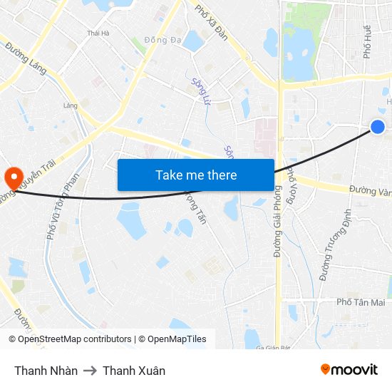 Thanh Nhàn to Thanh Xuân map