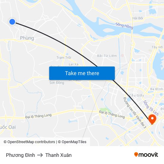 Phương Đình to Thanh Xuân map