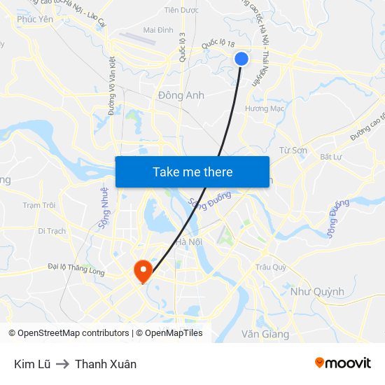 Kim Lũ to Thanh Xuân map