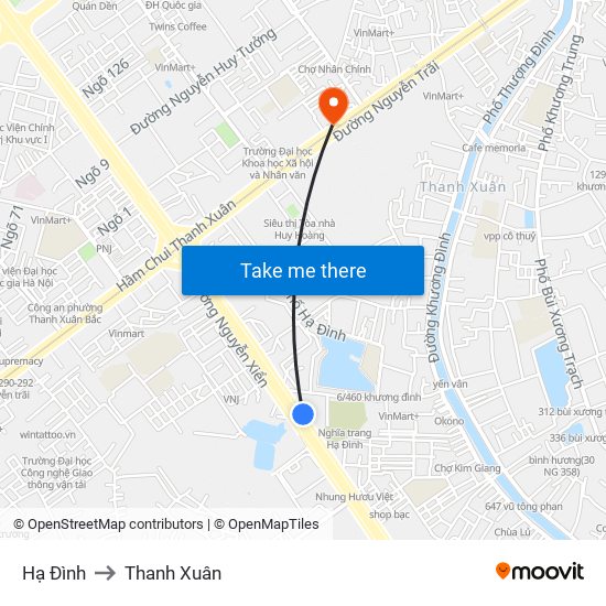 Hạ Đình to Thanh Xuân map