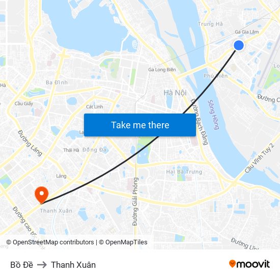 Bồ Đề to Thanh Xuân map