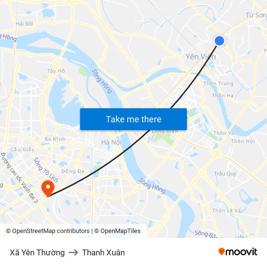 Xã Yên Thường to Thanh Xuân map