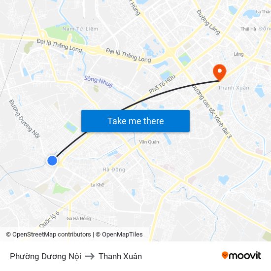 Phường Dương Nội to Thanh Xuân map