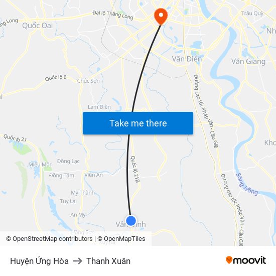 Huyện Ứng Hòa to Thanh Xuân map