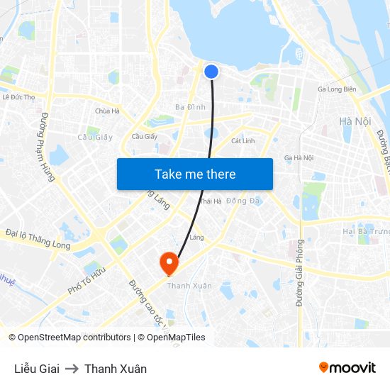Liễu Giai to Thanh Xuân map