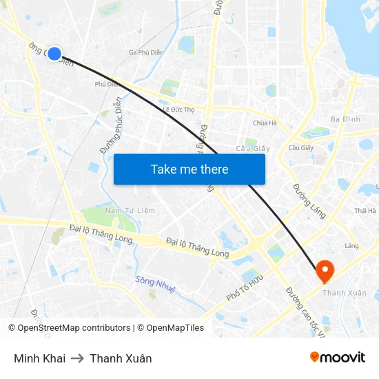 Minh Khai to Thanh Xuân map