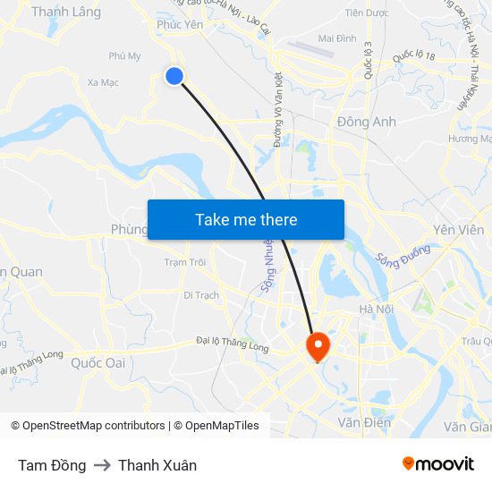 Tam Đồng to Thanh Xuân map